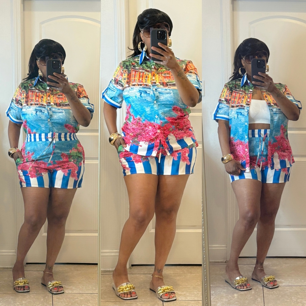 Colorful Striped Short Set